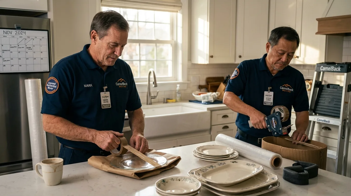 Professional crew packing kitchen dishware in Deweyville, TX